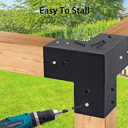 Miniatura 5 de Base de poste de 4 x 4, (tamaño real 3.7 x 3.7), anclajes para postes de valla, soporte de poste recubierto de polvo negro con acero grueso para