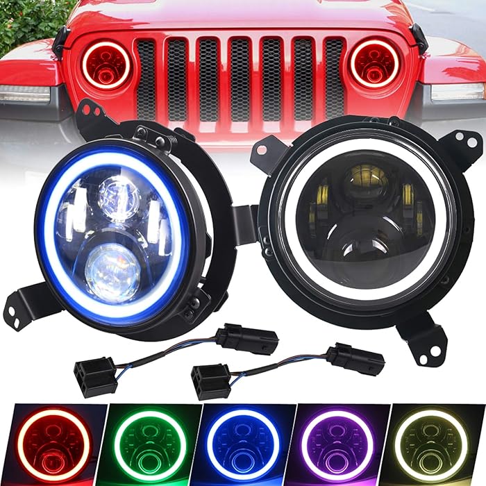 Buy For Jeep JL Headlights, DDUOO 7inch RGB LED Halo Headlights with