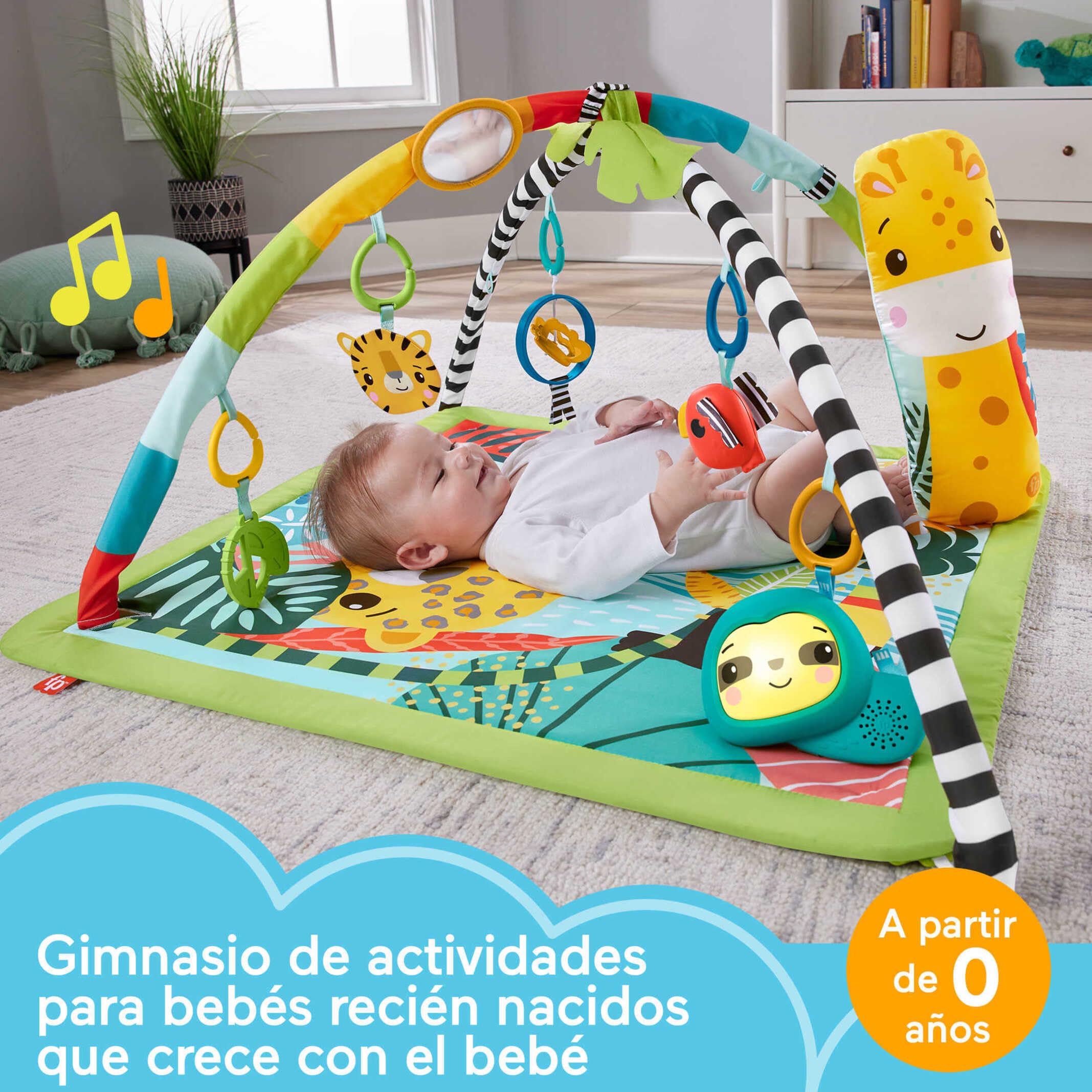 Fisher-Price Alfombra Gimnasio sensorial de Actividades Selva Tropical 3 en 1, con Accesorios, Luces y Sonidos, Juguete para bebé recién Nacido (Mattel HJW08)