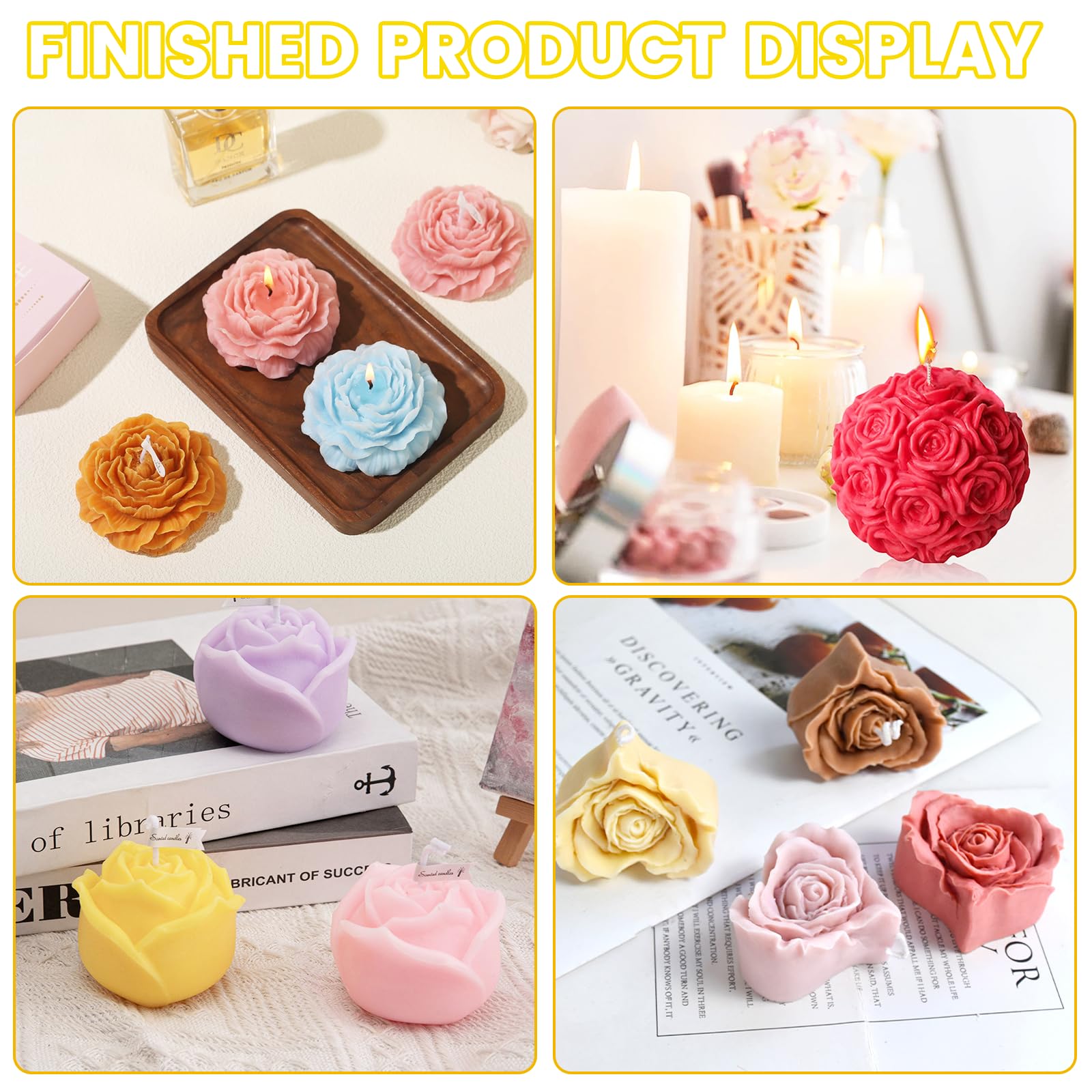 UCAMP Stampi Per Candele In Silicone,6 Pezzi Stampi Per Candele Fai Da Te,Stampo In Silicone A Forma Di Fiore,Stampo Per Candele Fai Da Te Per Artigianato,Candela Profumata,Sapone