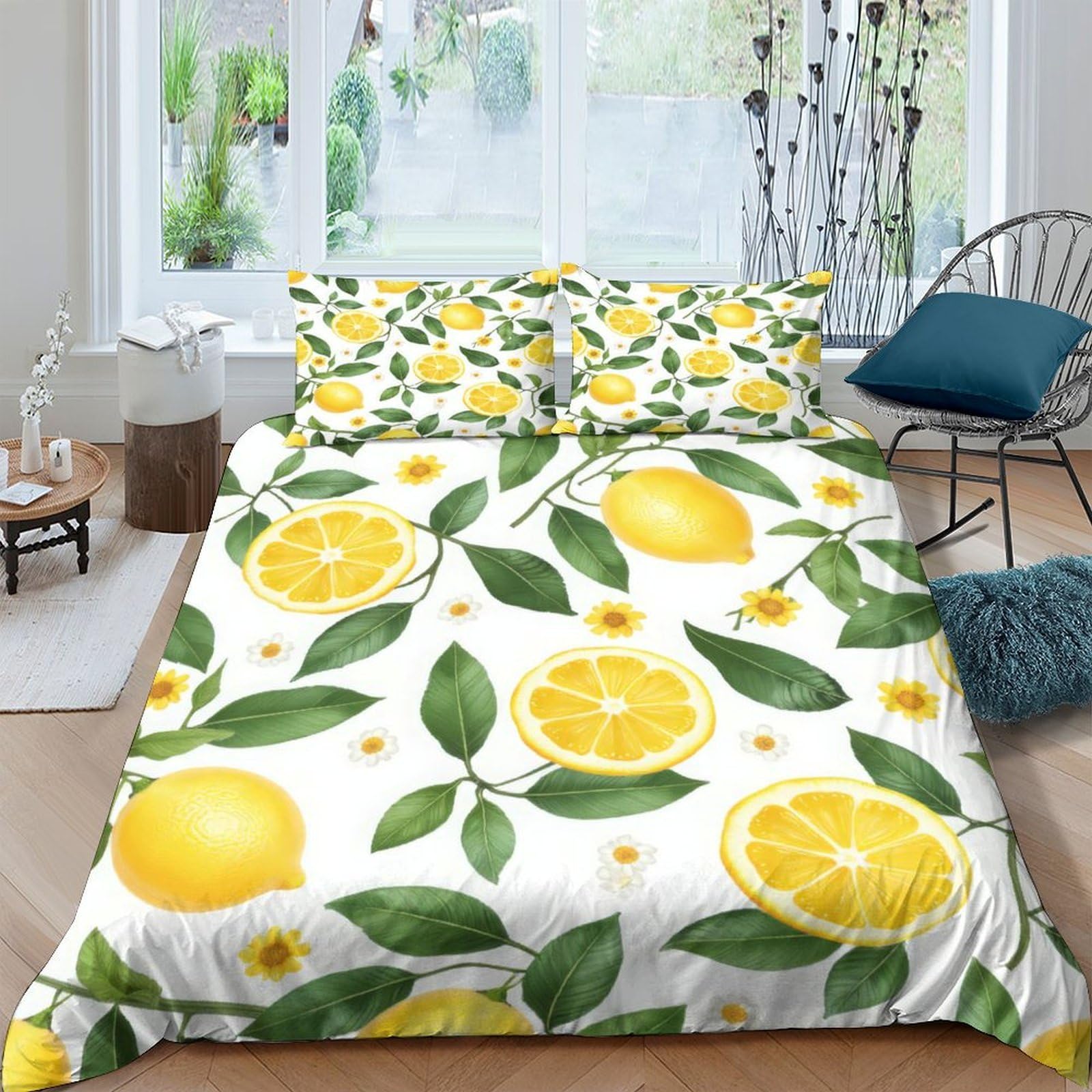Ctjqhvkz Style-5 3D Printed Lemon Botanical Fitted Sheet Microfiber Non-Slip Bed Cover For Bedroom Guest Room Youth Decor Protection Single（135X200cm）