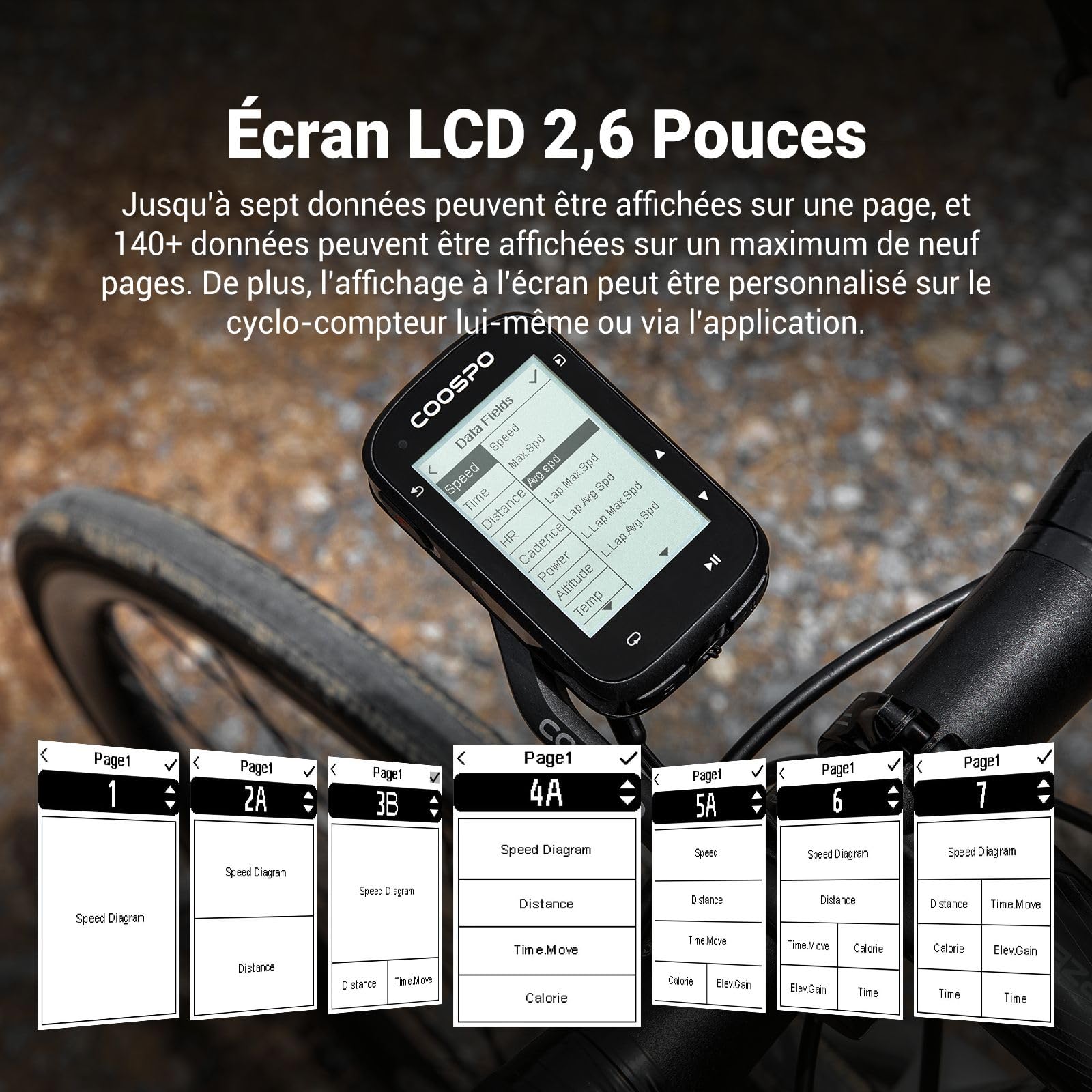COOPSO CS500 Ciclocomputer GPS 2.6" Contachilometri Schermo Personalizzabile LCD Tachimetro Bici con Mappe Offline e Pianificazione delle Strade Batteria da 45 ore, Supporta BLE5.0/Ant+, IPX7