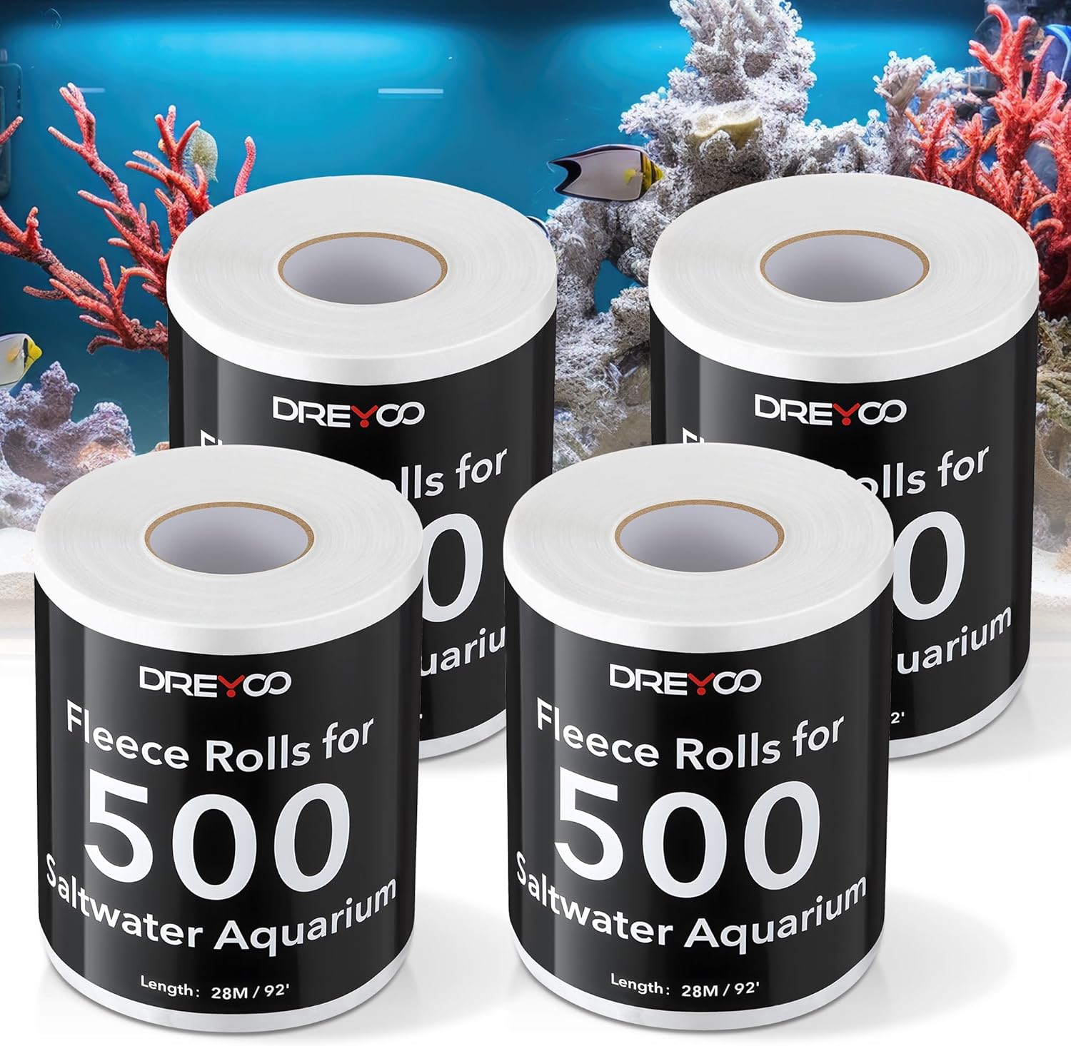 Dreyoo Replacement Fleece Roll Compatible with Reef 500, 92' Long x 4.45" High, Superior Filtration for Clean Clear Reef Tanks, Easy to Install