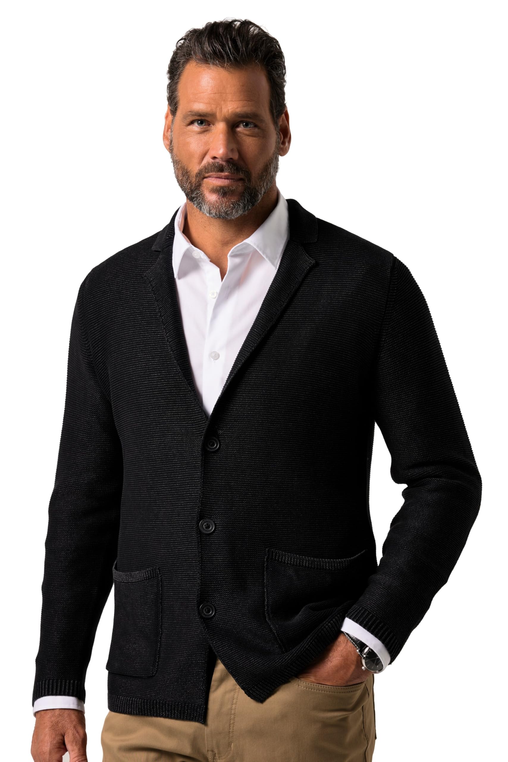 JP 1880 Herren große Größen Übergrößen Menswear L-8XL Stricksakko FLEXNAMIC®, Vintage Look 840779