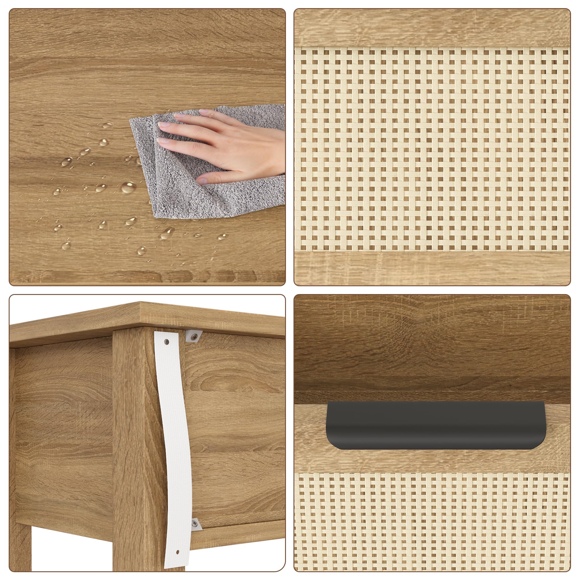 Mesa consola de ratán bohemio con 3 cajones de almacenamiento, estrecha y larga detrás del sofá, mesa para sala de estar, mesa auxiliar de entrada, pasillo, vestíbulo, natural, 47 pulgadas 2