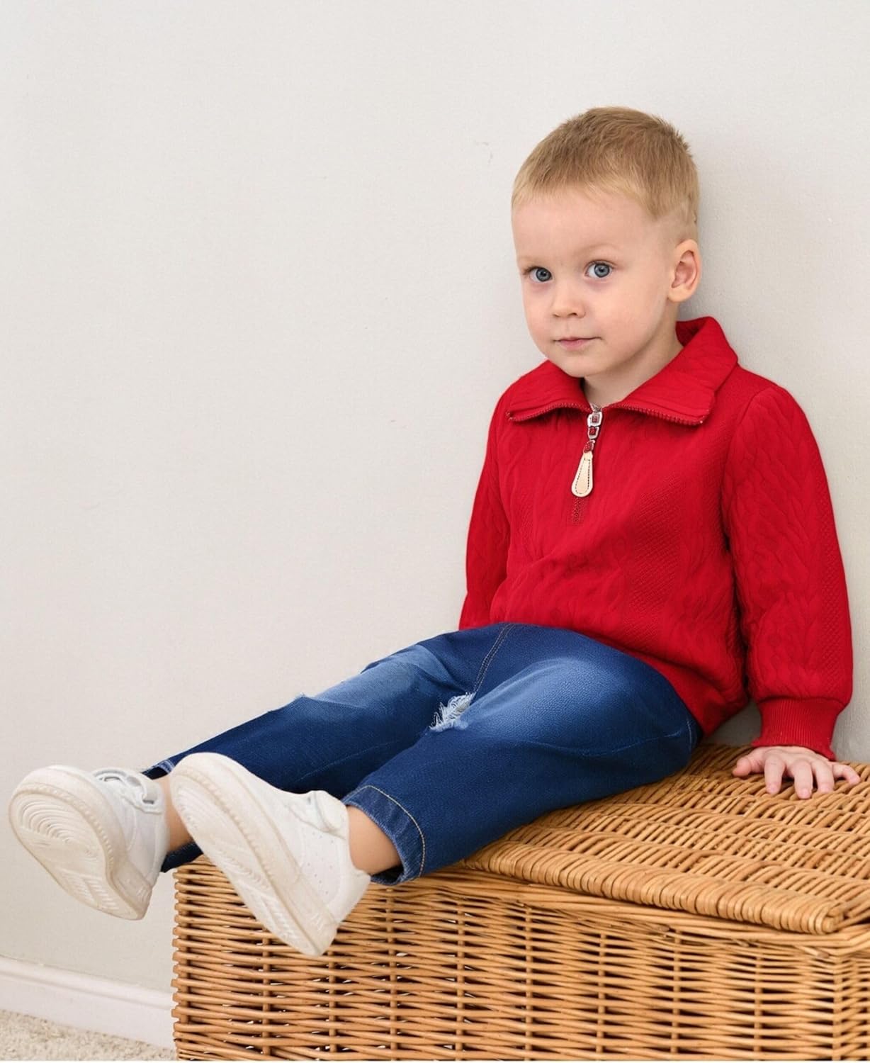 Baby Toddler Boy Clothes Fall Winter Boys Outfits Quarter Zip Pullover Sweatshirt Jeans Denim Pants Sweatsuit Set