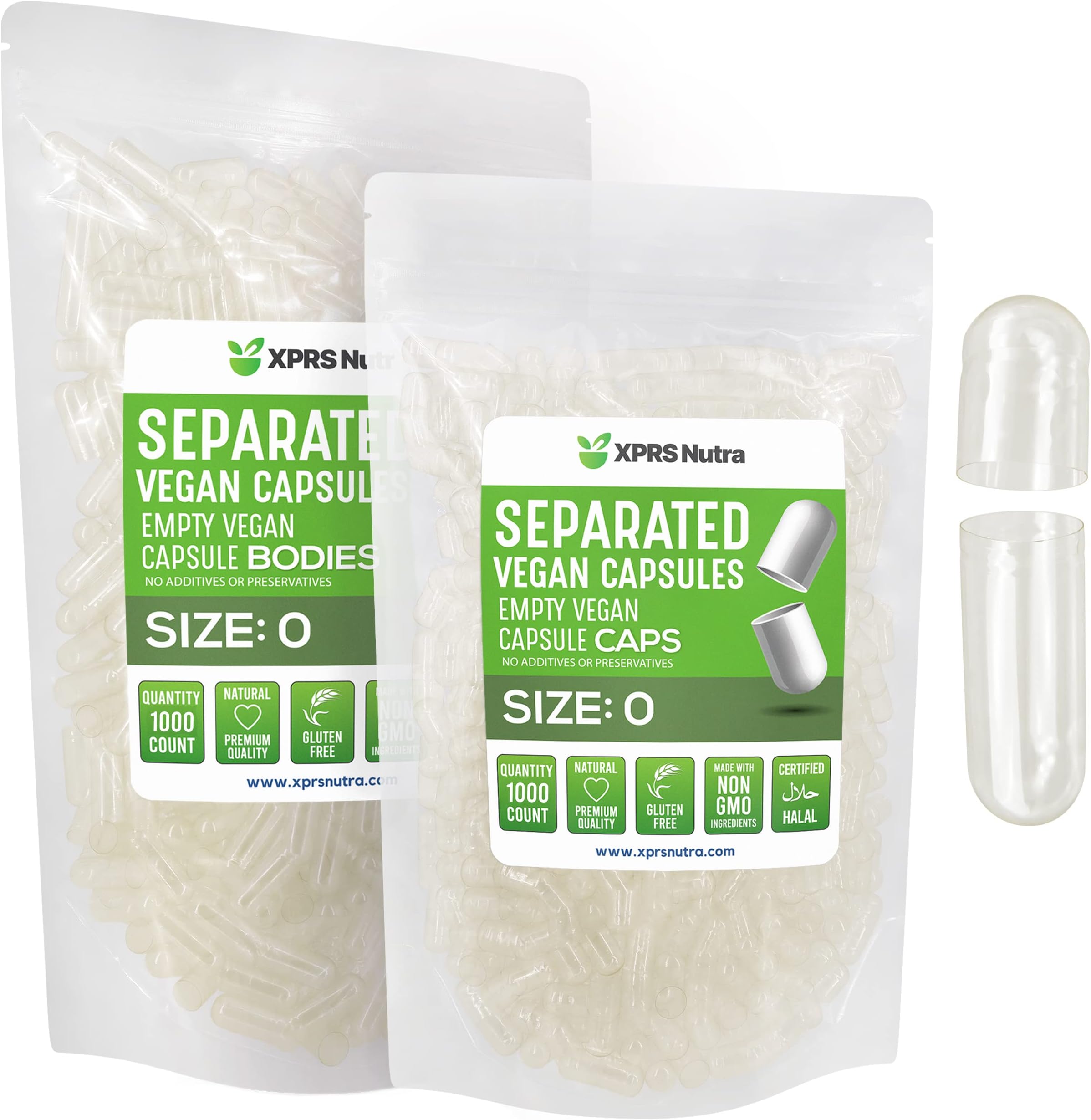 XPRS Nutra Vegan Size 0 Separated Capsules - 1000 Count Premium Empty Capsules Separated in Bags - Clear Empty Capsules Size 0 - Size 0 Capsule - Pill Capsules Empty for DIY Supplement Filling