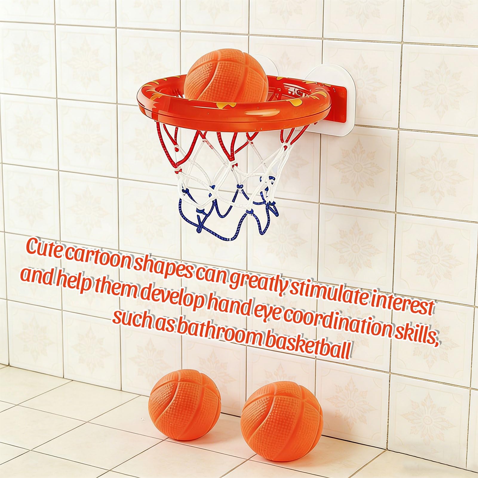 Bath Toys- Bathtub Basketball Hoop for Kids, Strong Suction Cups Basketball Hoop and 3 Soft and No Hole Balls, for Bathroom Bath Indoor Shower Plaything — view 5