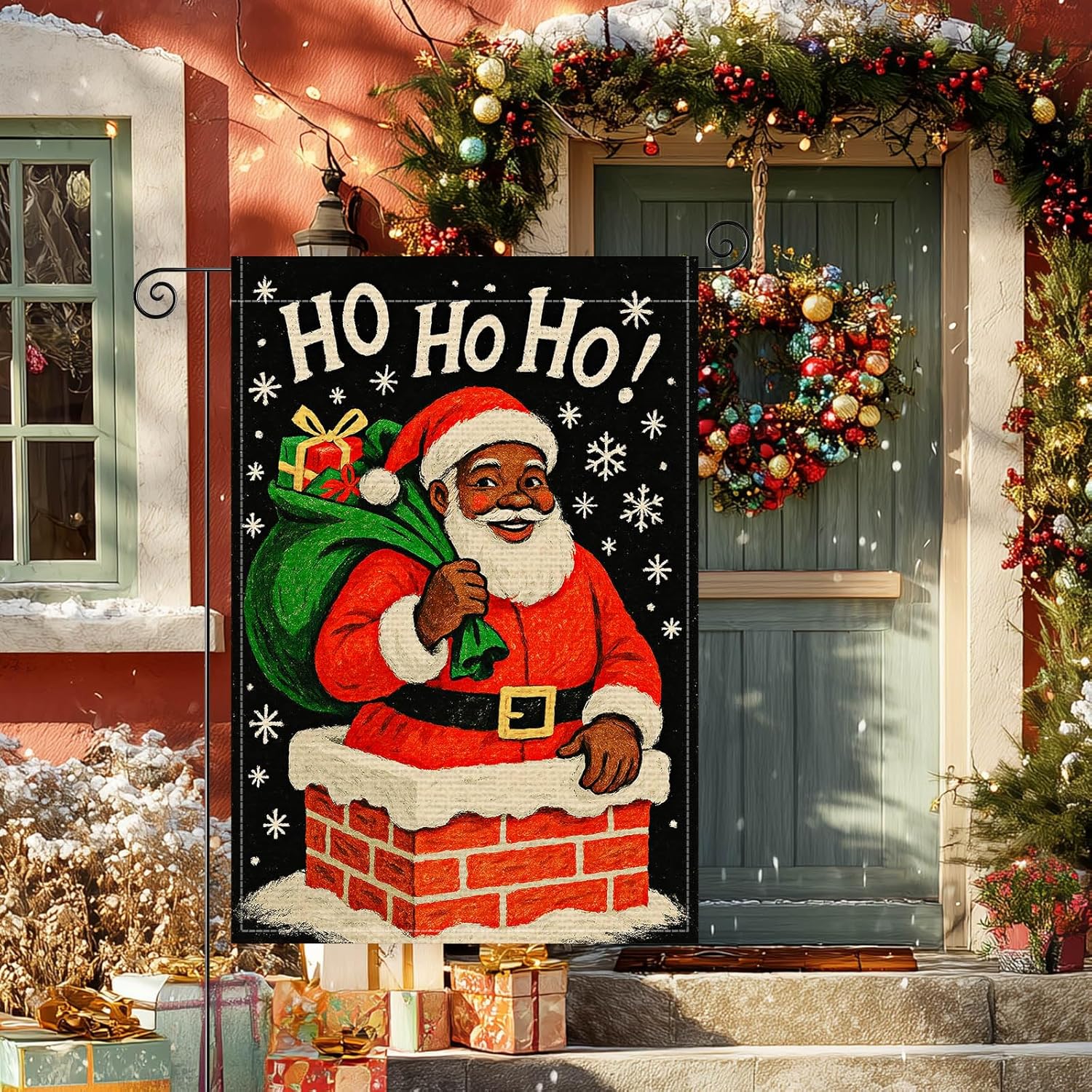 Ho Ho Ho Santa Garden Flag Double Sided 12x18 Inch Burlap Winter Garden Flag Santa Claus with Gifts Seasonal Banner for Indoor and Outdoor Decoration Yard Lawn Decor - Image 2