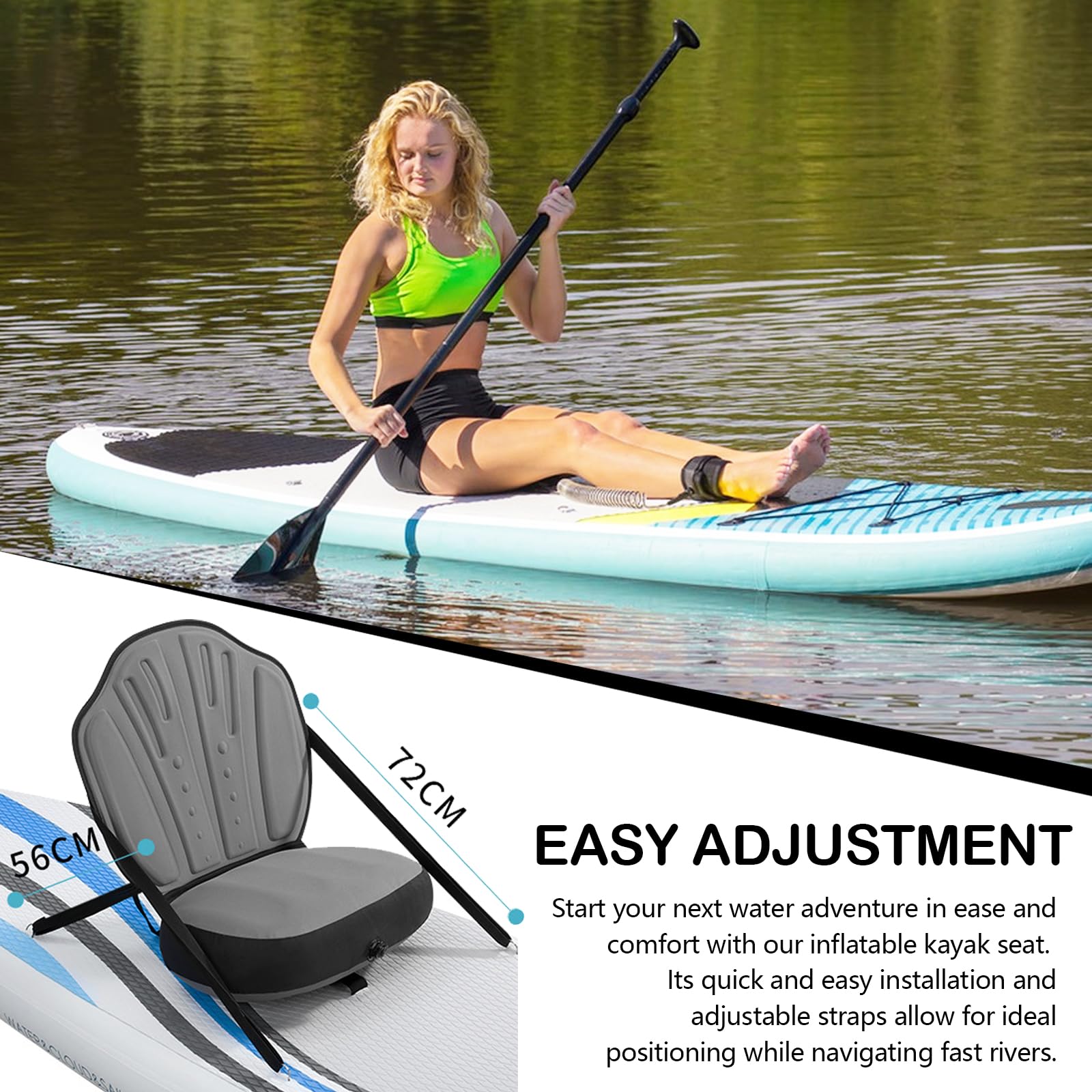 Asiento de Tabla de Paddle Surf Inflable, Cojín Universal para Kayak con Respaldo, Asiento de Kayak Ajustable Asiento Paddle Surf para Botes Inflables Canoa y Entusiastas de la Pesca