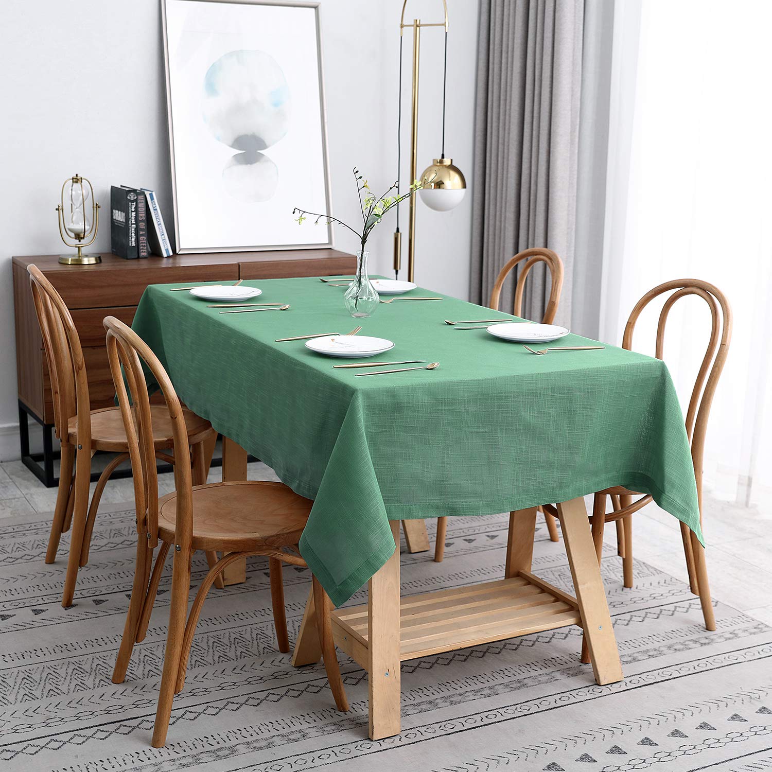 maxmillLux Faux Linen Table Cloth with Slubby Texture Wrinkle Resistant Anti-Shrink Soft Tablecloth for Kitchen Dining Tabletop for Buffet Banquet Parties Event Dinner Rectangle 52 x 70 Inch Green