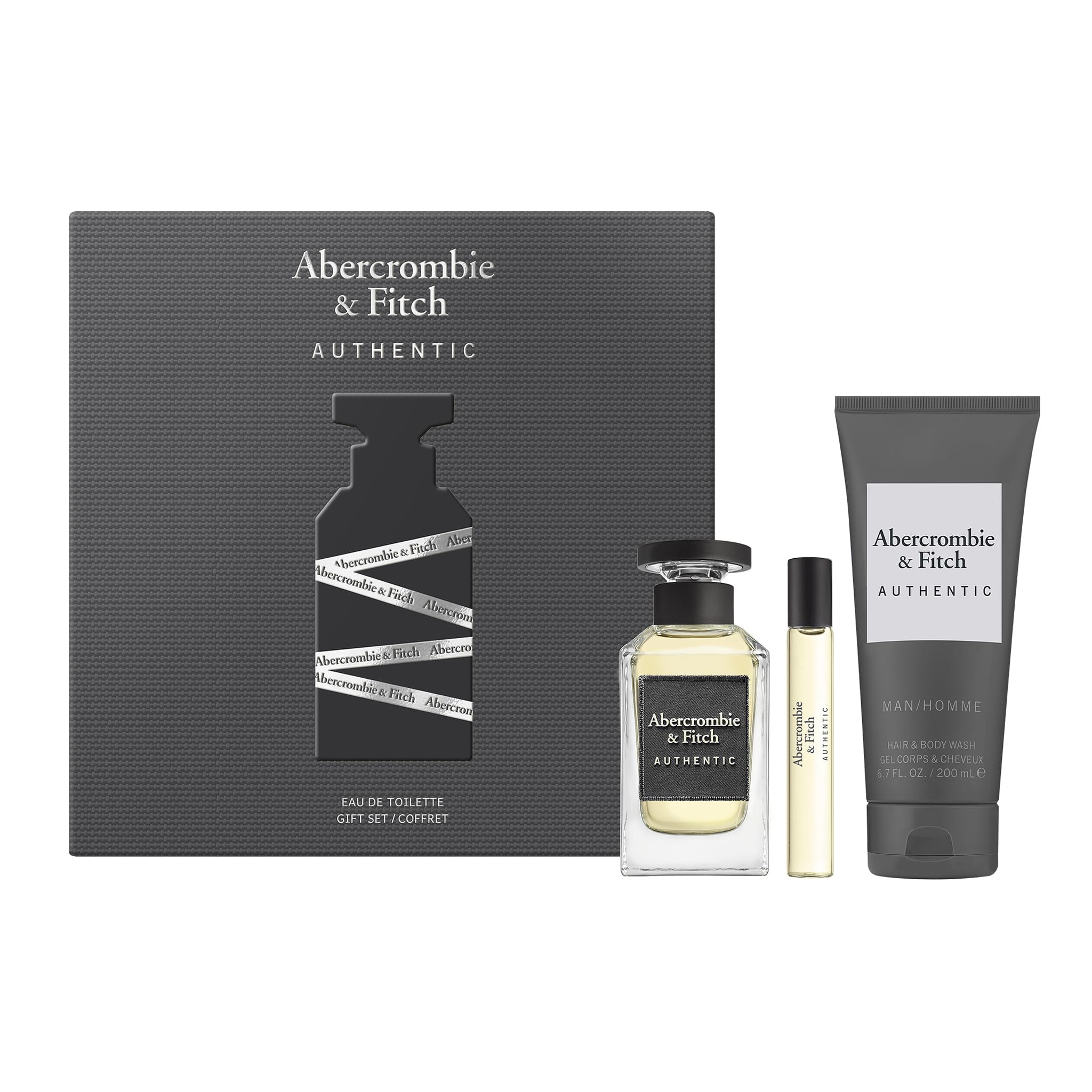 Abercrombie & Fitch Authentic Man Eau de Toilette 100 ml + Deodorant + Mini Parfum für Herren (3 Stück)