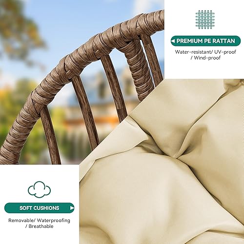 Miniatura 2 de YITAHOME Silla colgante con forma de huevo, silla de mimbre para interiores y exteriores, hamaca con cojines de 330 libras para patio, dormitorio,