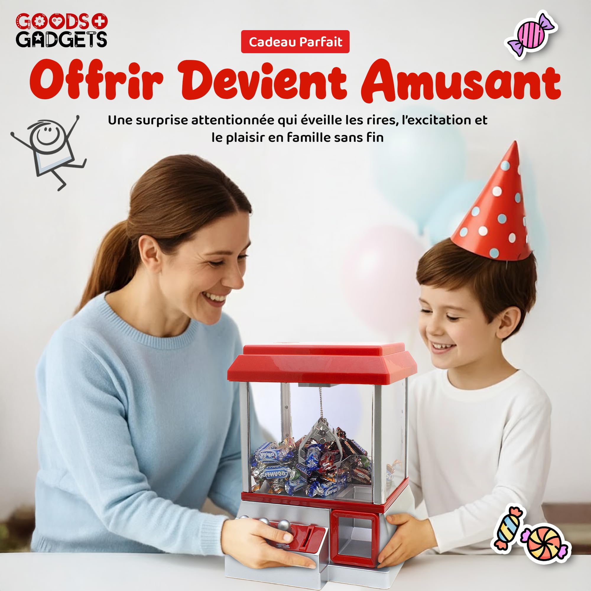 GOODS+GADGETS Candy Grabber Machine à Bonbons Rouge