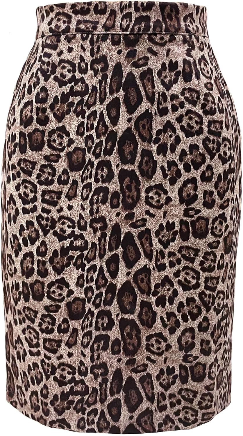Ezcosplay Women Faux Suede Leopard Pencil Skirt Knee Length High Waisted Cheetah Print Bodycon Midi Skirts - Image 5