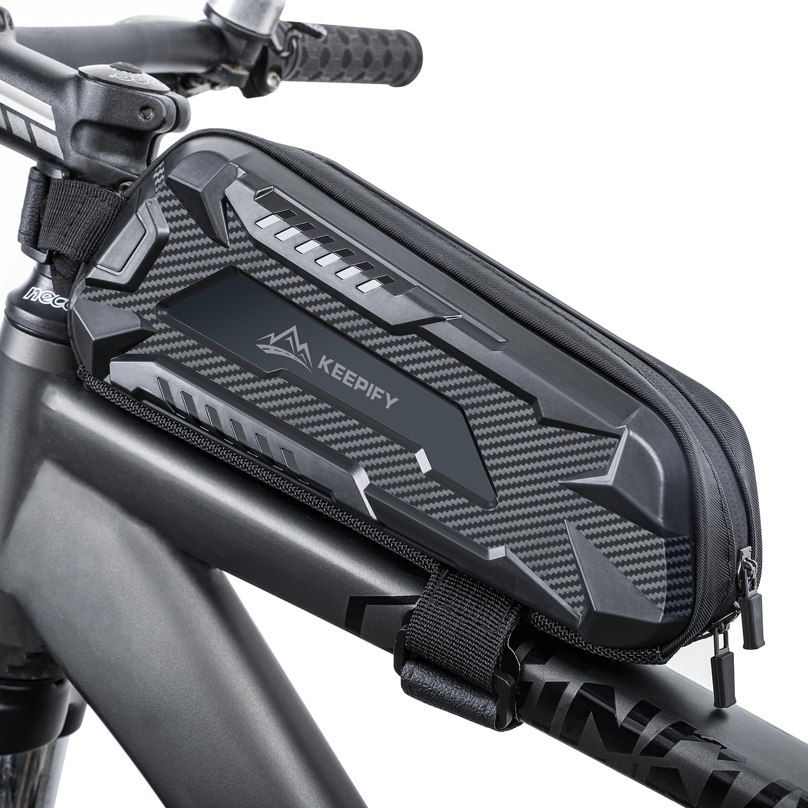 Borsa Telaio Bici Super Support, Bici Borsa Tubo Anteriore Leggera & Impermeabile, Borsa da Telaio Bici con Cerniera Autobloccante per Bici da Strada & MTB - Nero