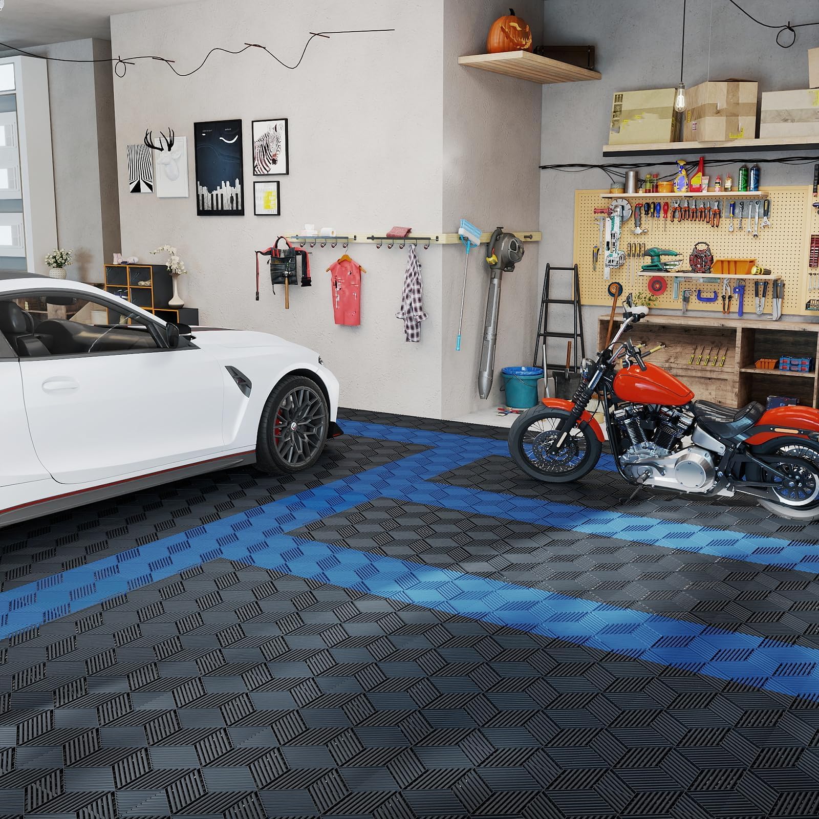 jxgzyy 30 Stück Garagenboden Fliesen, 40x40 cm Klicksystem Ineinandergreifende Garagenboden, 10,000 kg Belastbarkeit Garagen Drainagematte für Garagen, Keller, Schwimmbäder, Schwarz