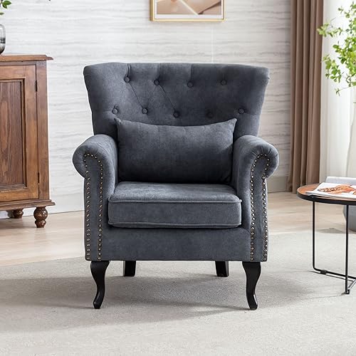 Miniatura 2 de KCC Silla decorativa para sala de estar, moderna silla de lectura de mediados de siglo para dormitorio, silla tapizada para club, silla individual