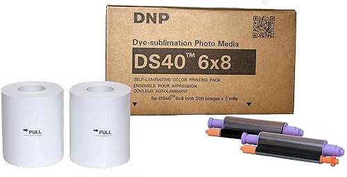 DNP DS40 - Juego de medios fotográficos de cinta y papel de 6 x 8 pulgadas, 2 rollos (200 impresiones por rollo)