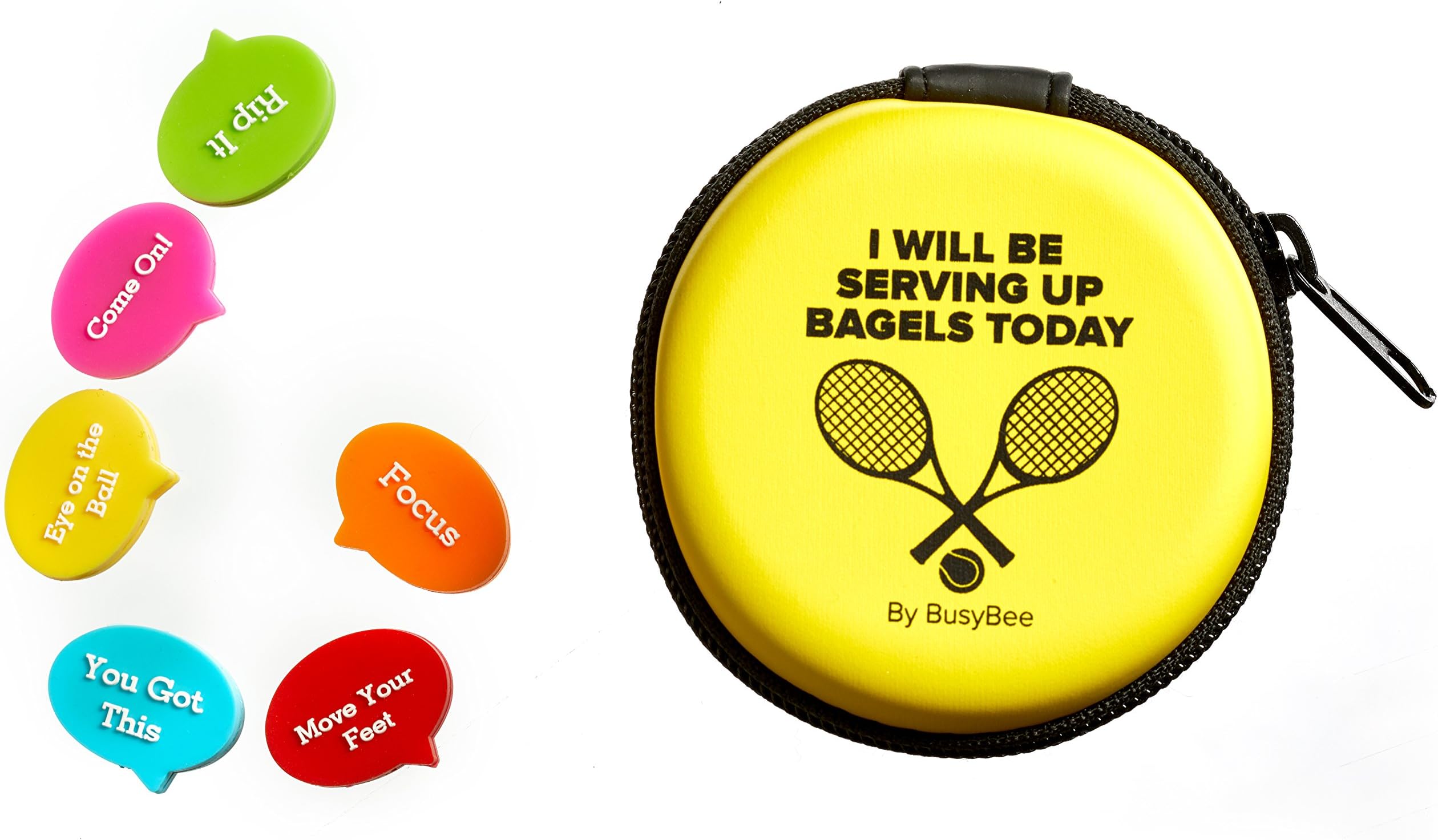 BusyBee Tennis Vibration Dampener in Funny Zipper Gift Pack (Pack of 6). Best Shock Absorber for Your Racket and Strings
