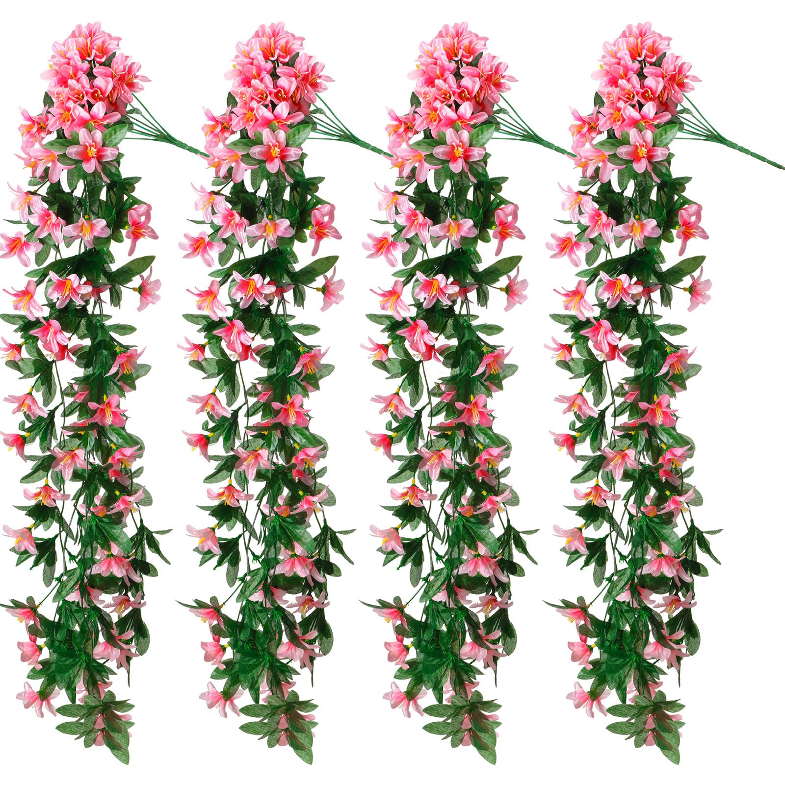 Thiccywoov 4 Pack Artificial Lily Hanging Flowers Plants,34in Artificial Hanging Flowers for Outdoor,Spring and Summer Decoration Faux Silk Lily Long