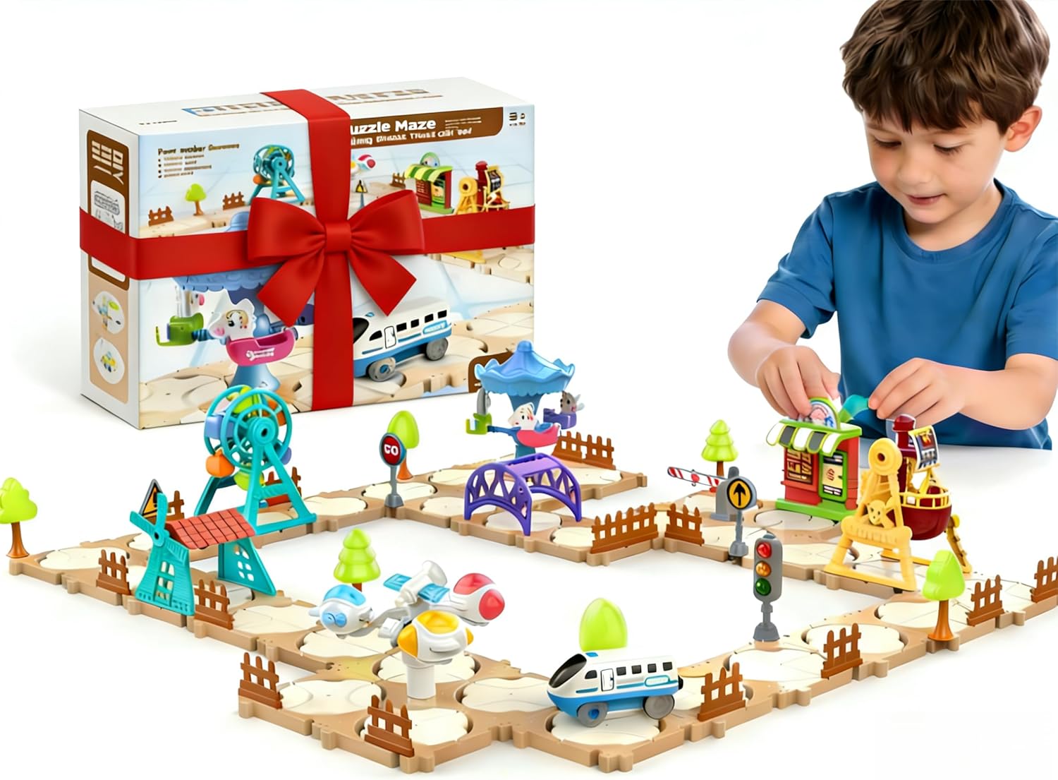 DIY Puzzle Track Car Set for Toddlers Kids, Kids Board Games Learning Toys, Christmas Birthday STEM Educational Logic Kits Toys Gifts for Boys Girls Ages 3+, 125 Pieces