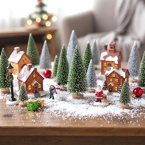 Miniatura 4 de FUTUREPLUSX 30 mini árboles de sisal, mini árboles de Navidad artificiales, árboles de cepillo con base de madera para Navidad, invierno, decoración