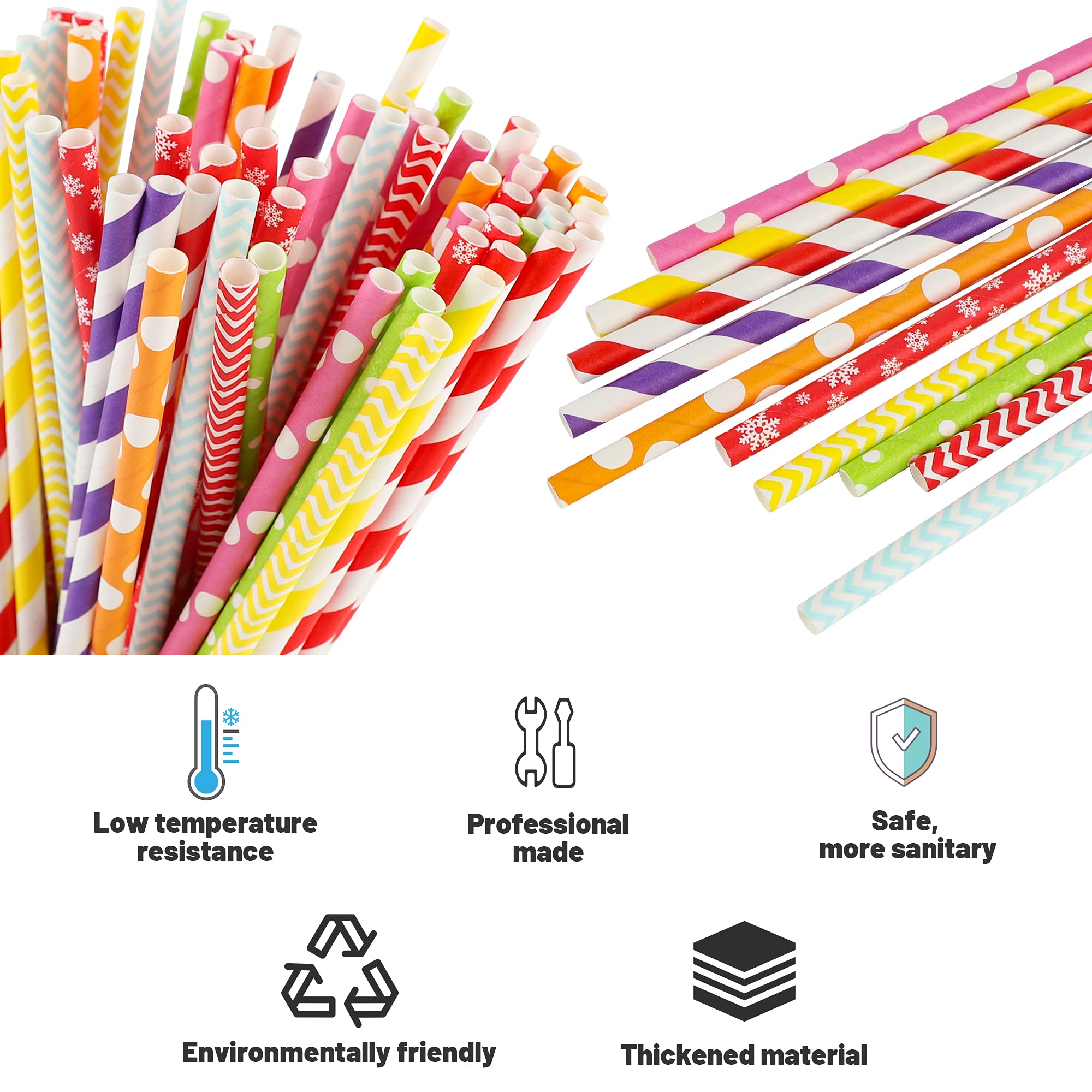 300 Pailles En Papier Réutilisables LessMo - 10 Couleurs - Écologiques, Sans BPA - Pour Fêtes, Anniversaire, Mariage