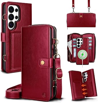 for Samsung Galaxy S26 Ultra Detachable Wallet MagSafe Case, Red