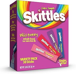 SINGLES TO GO! Skittles 30 Count Singles To Go Wild Berry Variety Pack, Powdered Drink Mix, Zero Sugar, Low Calorie, Includes 4 Flavors, Total Servings
