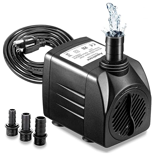 400GPH Ultra Quiet Submersible Water Pump 25W - Fountain Water Pump, 1500L/hr, 6.56ft High Lift, 3 Nozzles - Submersible Pump for Aquarium, Fish Tank, Pond, Hydroponics, Statuary (Compact 400GPH)