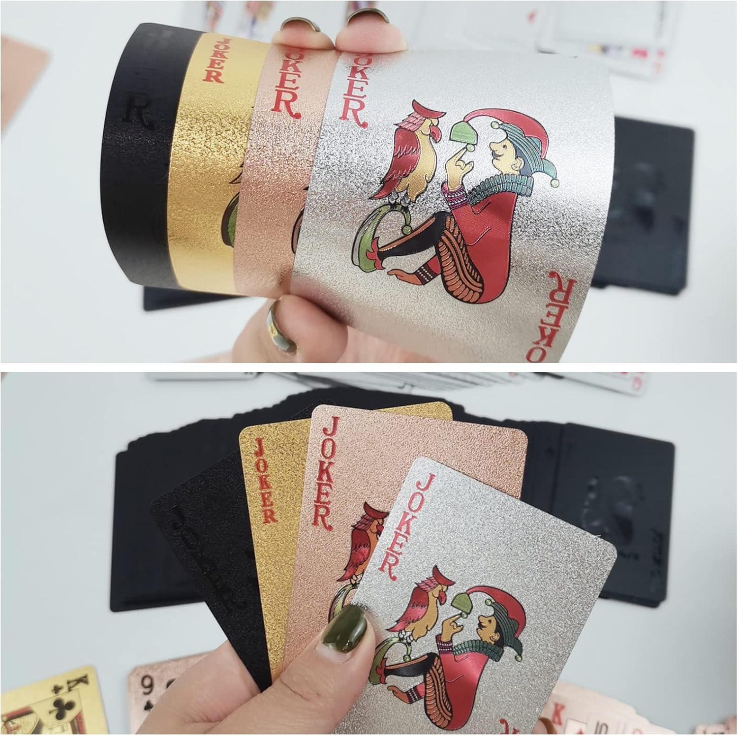 FMOACEN 4 Decks Waterproof Playing Cards Plastic Black Rose Gold Playing Card Foil Poker Cards Themed Standard Playing Card Games for Adults Family Game Party