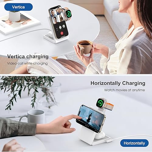 Miniatura 7 de Estación de carga inalámbrica con adaptador USB C de 20 W, soporte de cargador de viaje plegable magnético 3 en 1 para iPhone 15 14 13 12 Pro