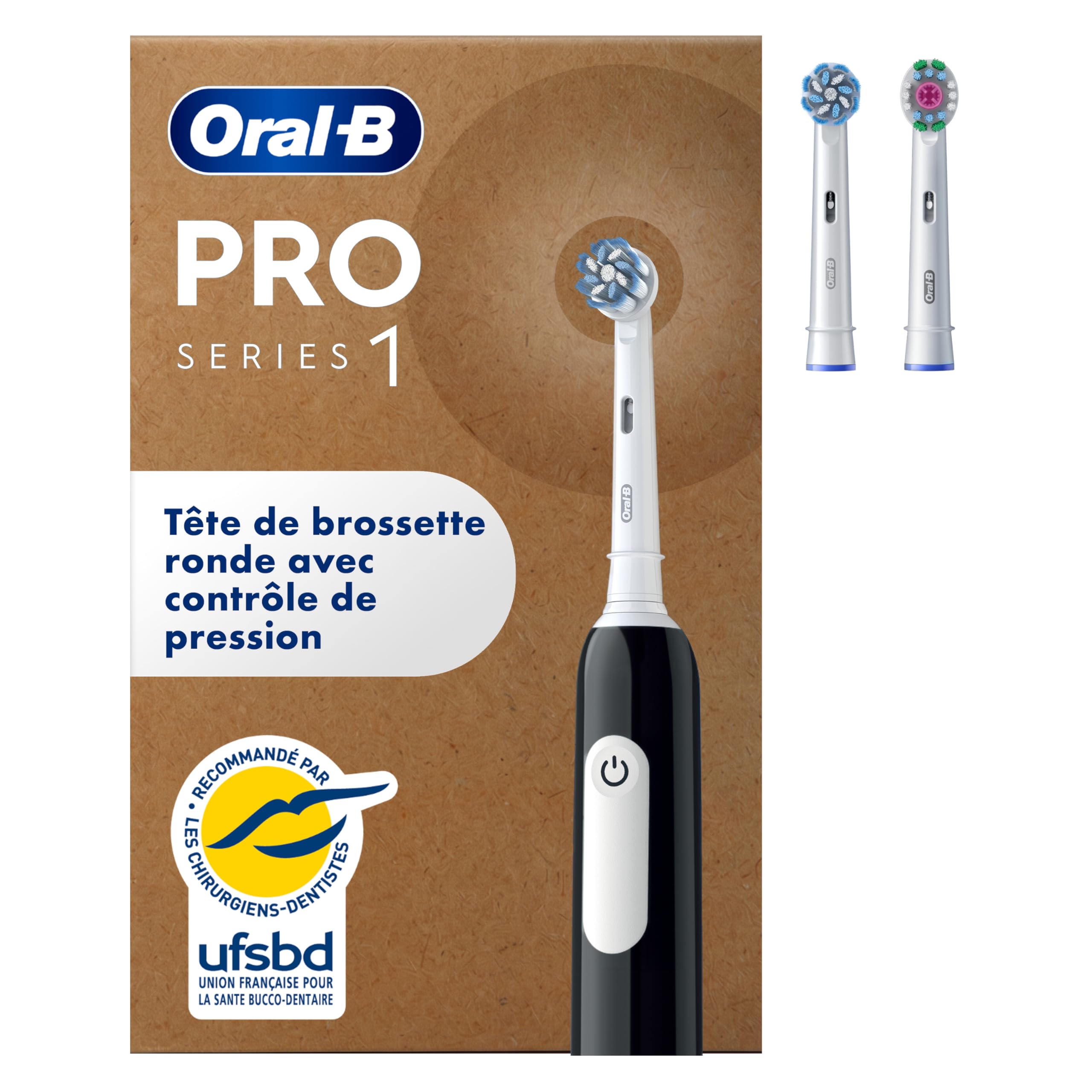 Oral-B Brosse à Dents Electrique Pro 1 avec 3 Brossettes de Rechange, Noire – 3 Modes de Nettoyage dont Douceur, Brossage avec des Oscillo-Rotations et Pulsations, Chargeur, Emballage en Carton