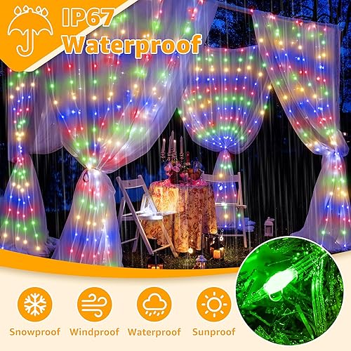 Miniatura 4 de Ollny Luces de cortina de 600 luces LED de 19.7 pies x 9.8 pies, IP67 impermeable para exteriores, cortina de luces de arroz con control remoto,