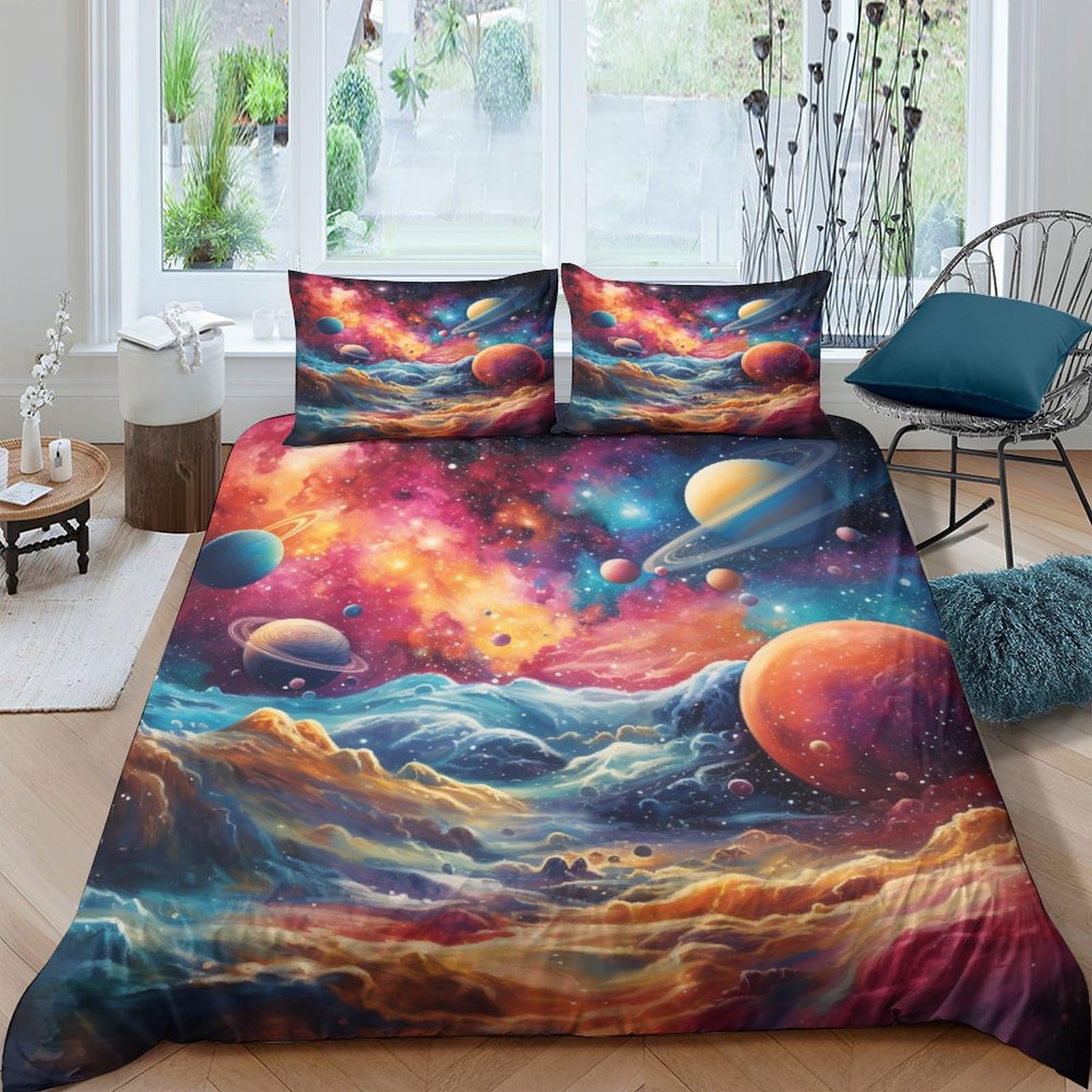 Housse de couette 200x200 planète 3D pour transformer votre chambre en un espace cosmique unique