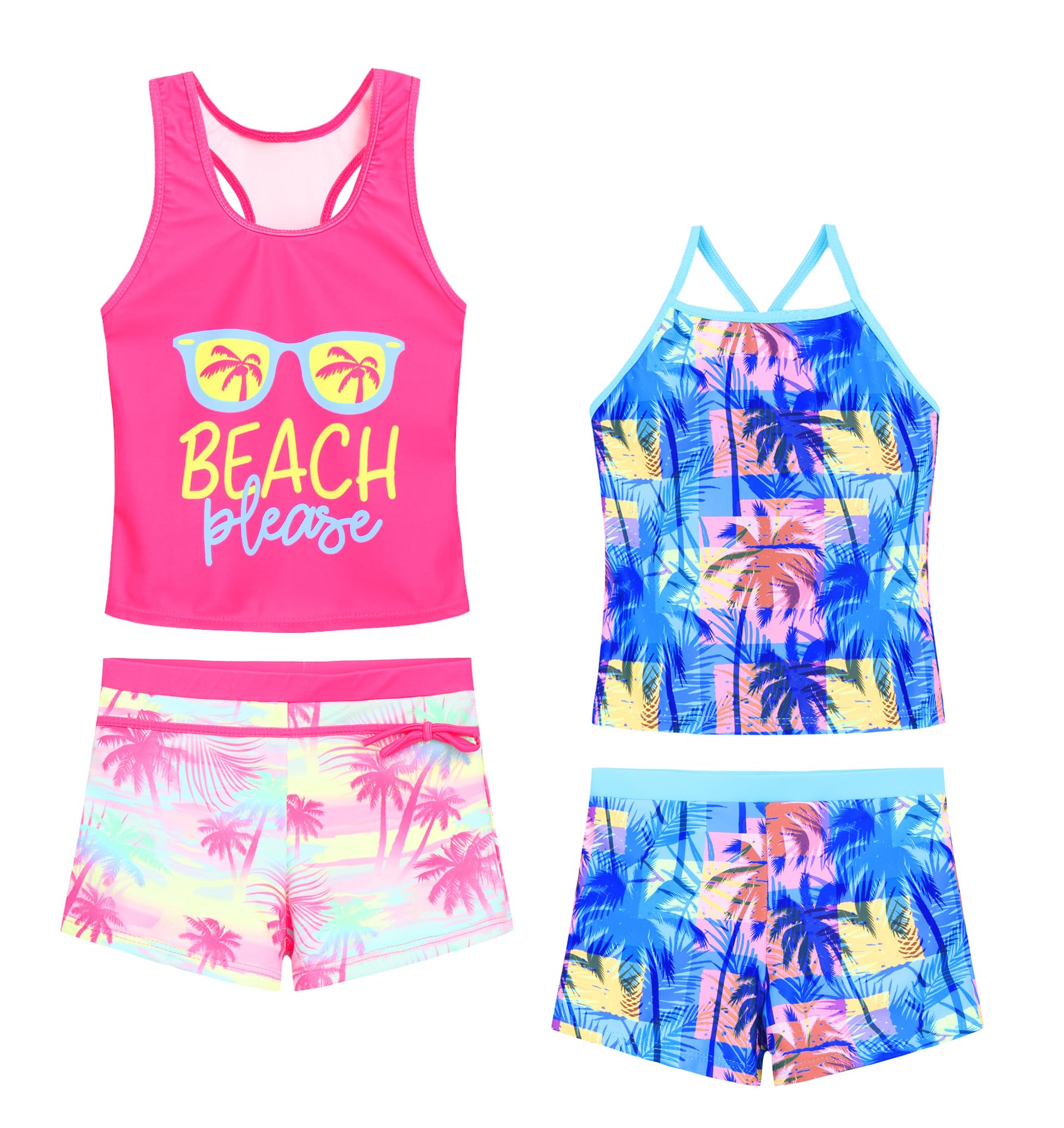 Akokvlar Girls Two Piece Bathing Suit Swimsuit Tankini Swimwear with Boyshort