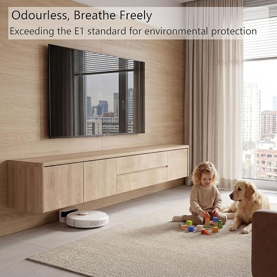 71 Inch Floating Wall-Mounted TV Cabinet, Oak Wood Media Console with 4 Drawers, Solid Wood Plywood for 85-Inch TVs, Minimalist Living Room Furniture