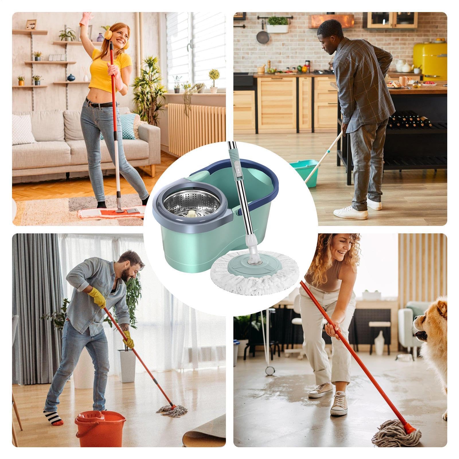 Juego de cubo de fregona con escurridor automático, sin esfuerzo | sin esfuerzo, para el hogar, ahorro de trabajo y eliminación de suciedad para azulejos de madera dura