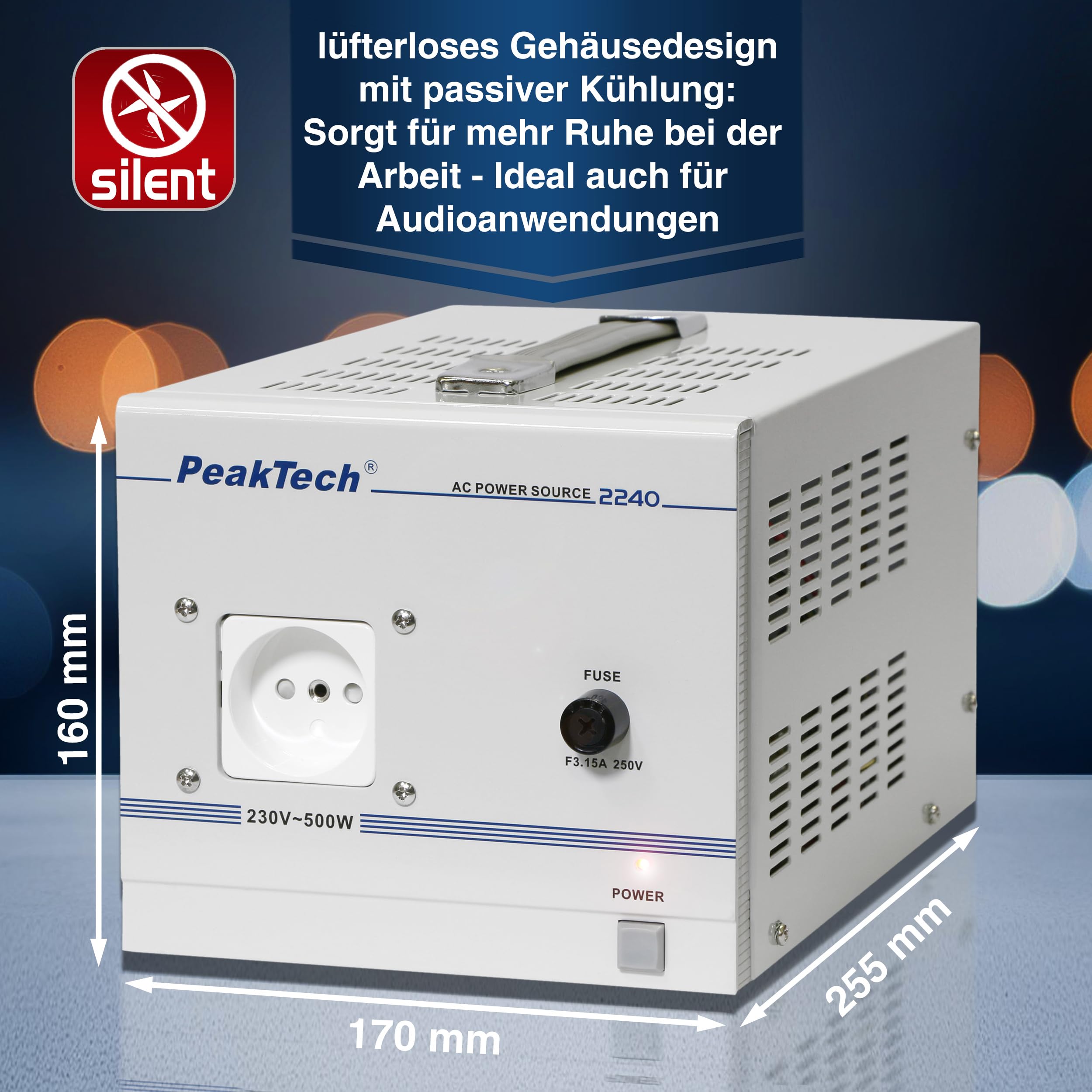 PeakTech 2240 - Mobiler Trenntransformator - Sicherheitstransformator 500VA