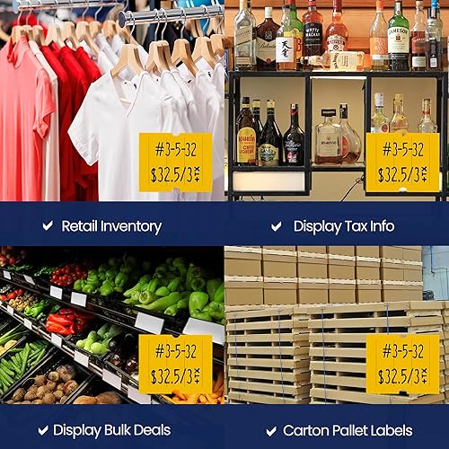 Miniatura 5 de Perco Etiquetas amarillas de 2 líneas, 8 rollos, 1 manga, 6,000 etiquetas de precio en blanco y fecha para pistolas Perco de 2 líneas de precio y