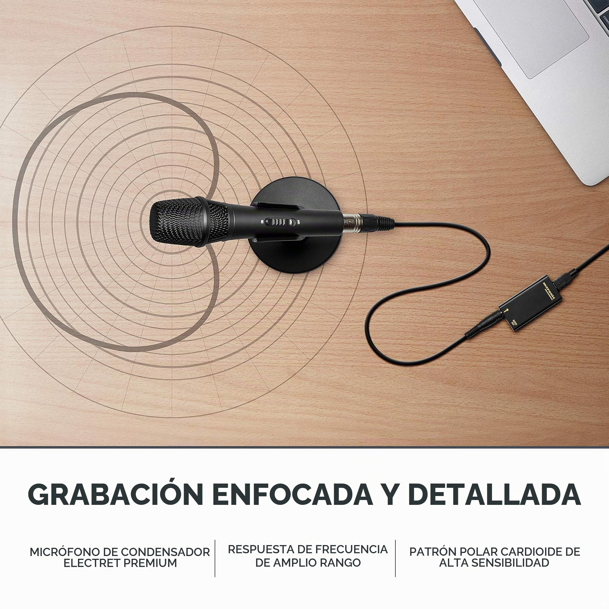 Marantz Professional M4U - Micrófono de Condensador USB con tarjeta de sonido, Soporte de sobremesa para proyectos de Podcast, Streaming, Juegos, transmitir audio y grabar instrumentos musicales o voz