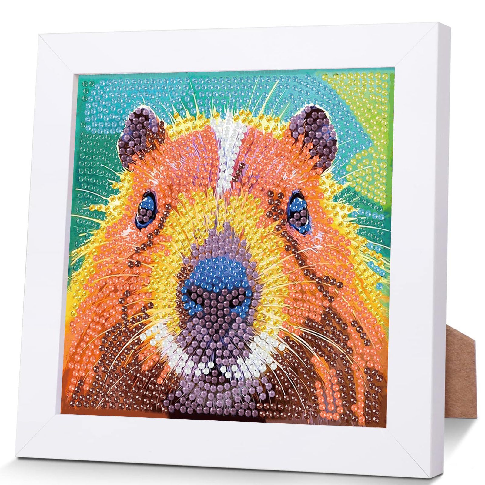 Pujeknm Capybara Diamond Painting Kinder Mit Holzrahmen,Set Full Diamant Painting Bilder Kinder Tiere,5D Diamond Painting Mädchen,DIY Mosaikherstellung Arts Craft für Home Wand Decor 18x18cm