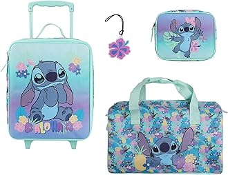 Bioworld 3-Piece and 4-Piece Youth Carro On Luggage Set, Disney’s Stitch Blue, One Size, Casual, Fun