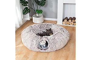 LUCKITTY Cat Tunnel 3 FT Diameter Warm Plush Cat Dog Tunnel Bed with Washable Cushion