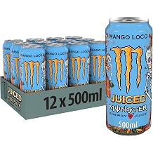 monster energy mango loco - caffeinated energy drink with tropical fruit flavor of mango guava and pineapple - in practical disposable tins 12 x 500 ml