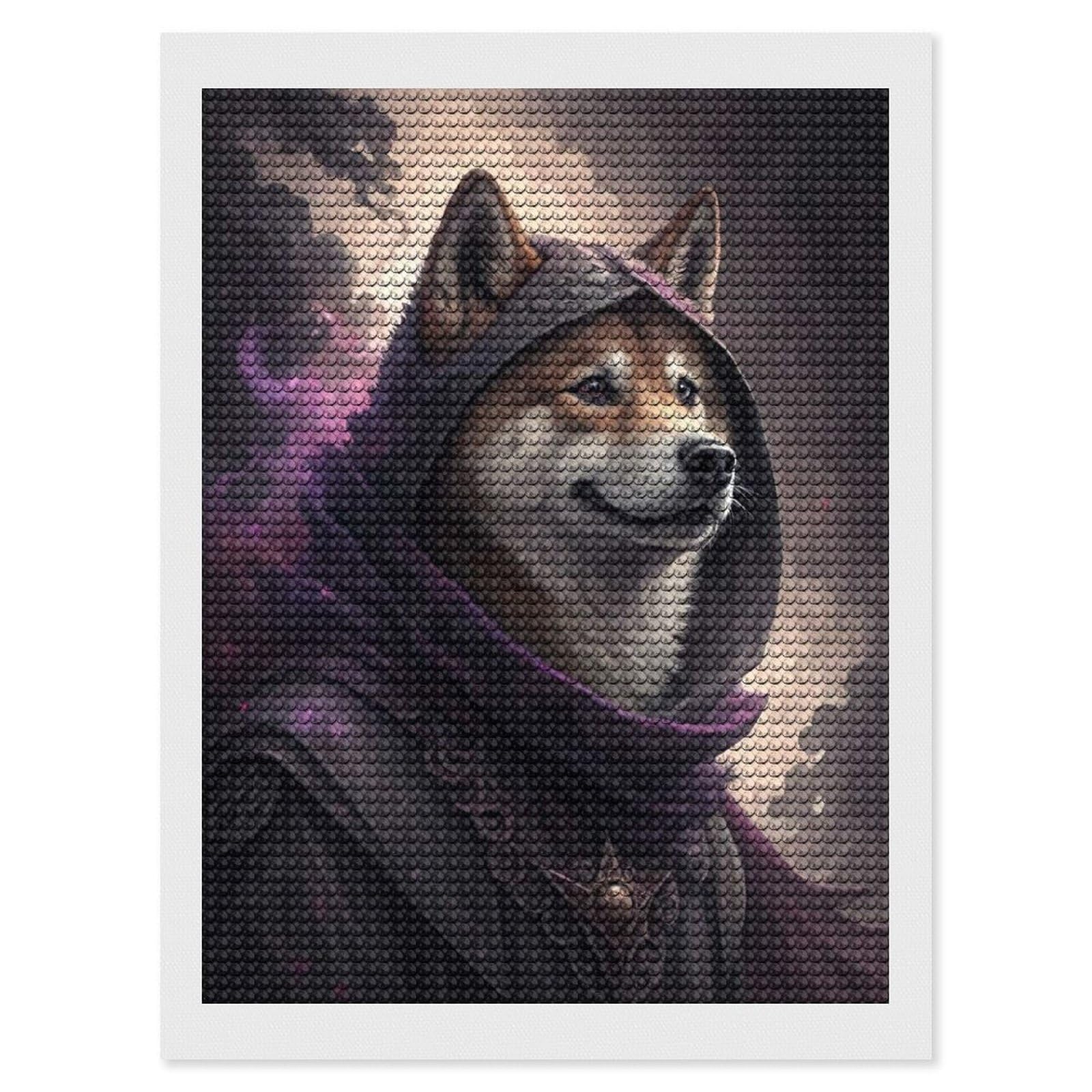 Junmoney Shiba Inu Wizard in Purple Robes Diamond Art Canvas 12"x16", Easy Handmade Project, Complete Accessories, Bedroom Decor, Birthday Gift