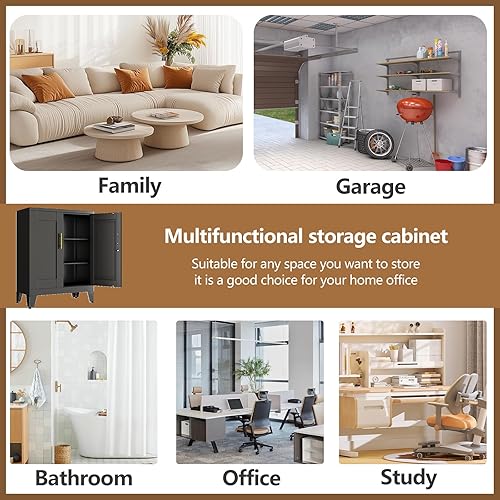 Miniatura 9 de Armario de almacenamiento de metal de 36 pulgadas de alto con cerradura, gabinete de bloqueo con 2 puertas y 2 estantes ajustables, gabinetes de