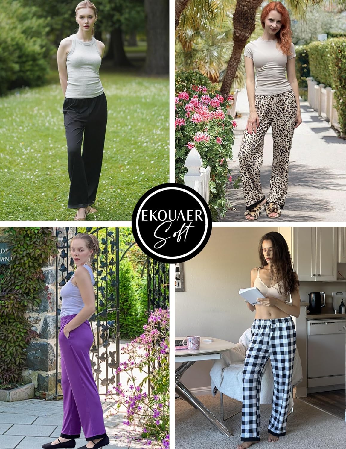 Ekouaer Soft Pajama Pants for Women, Elastic Waist Casual Lounge Yoga Pj Bottoms with Pockets - Image 6