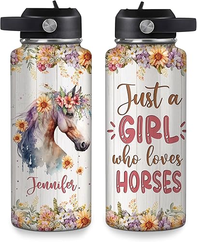 Vista 28 de Hyturtle Botella de agua personalizada de burro, botella de acero inoxidable aislada con nombre personalizado con tapa a prueba de fugas, 18 onzas